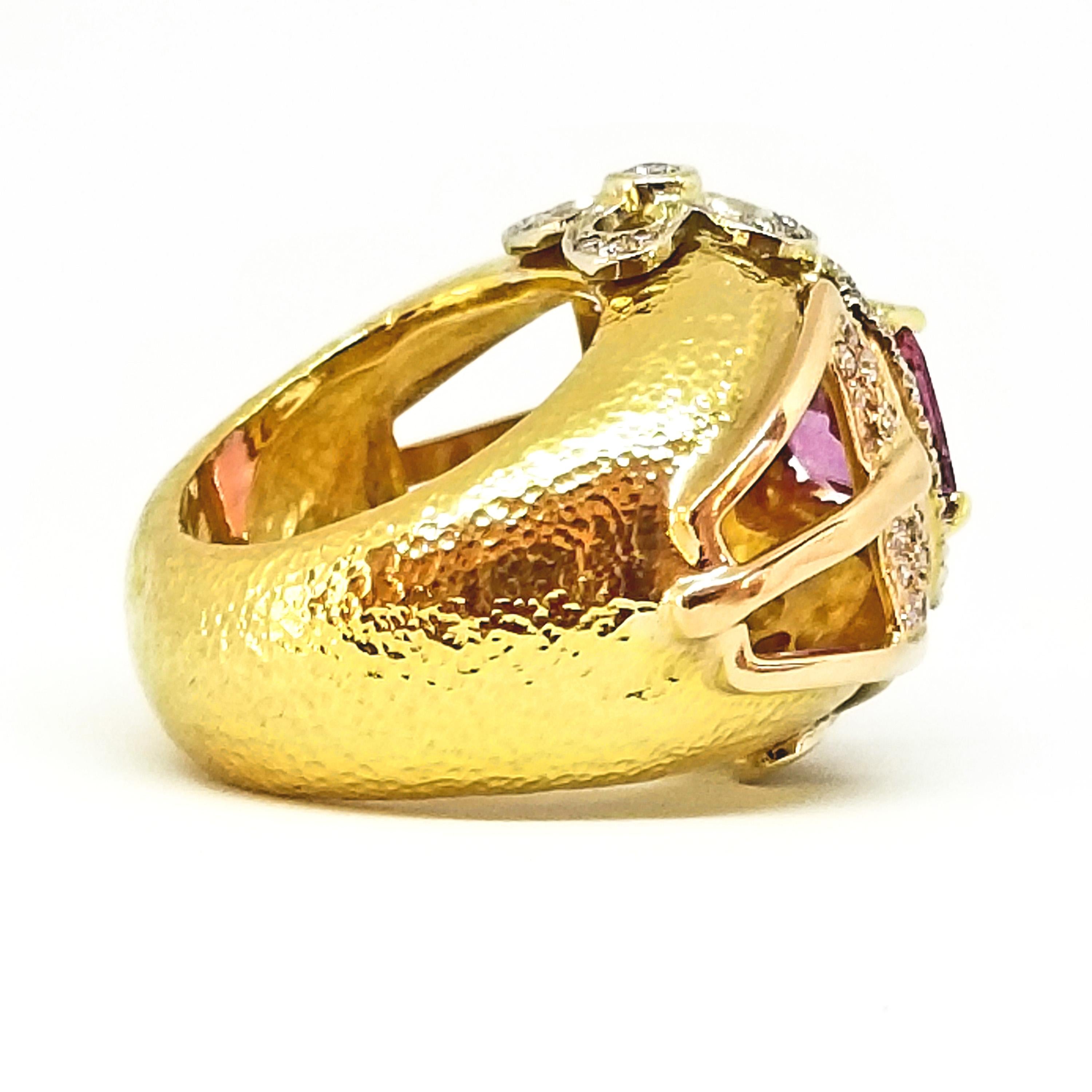 Artisan 4.14 Carat Purple Pink Sapphire Diamond Large Dome Style Statement Ring 18 Karat For Sale