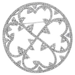 4.14 Carat Round Brilliant Cut Diamond Clover Brooch/Pendant in White Gold