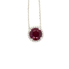 4.14 Carat Round-Cut Vivid Pink-Purple Garnet and White Diamond Pendant Necklace