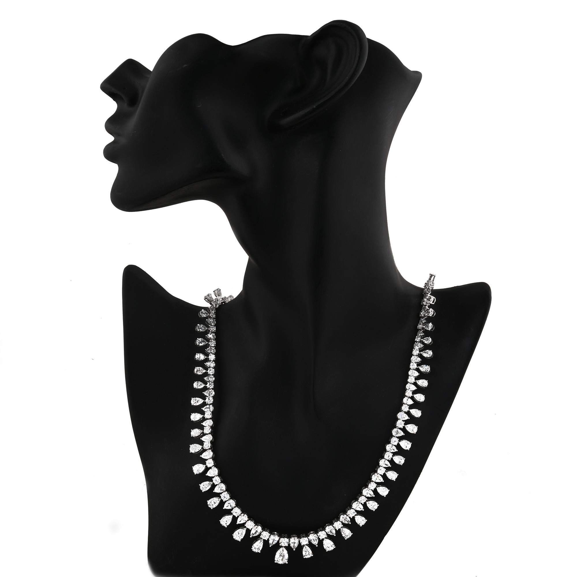 Modern 41.4 Carat SI Clarity HI Color Pear & Round Diamond Necklace 10 Karat White Gold For Sale