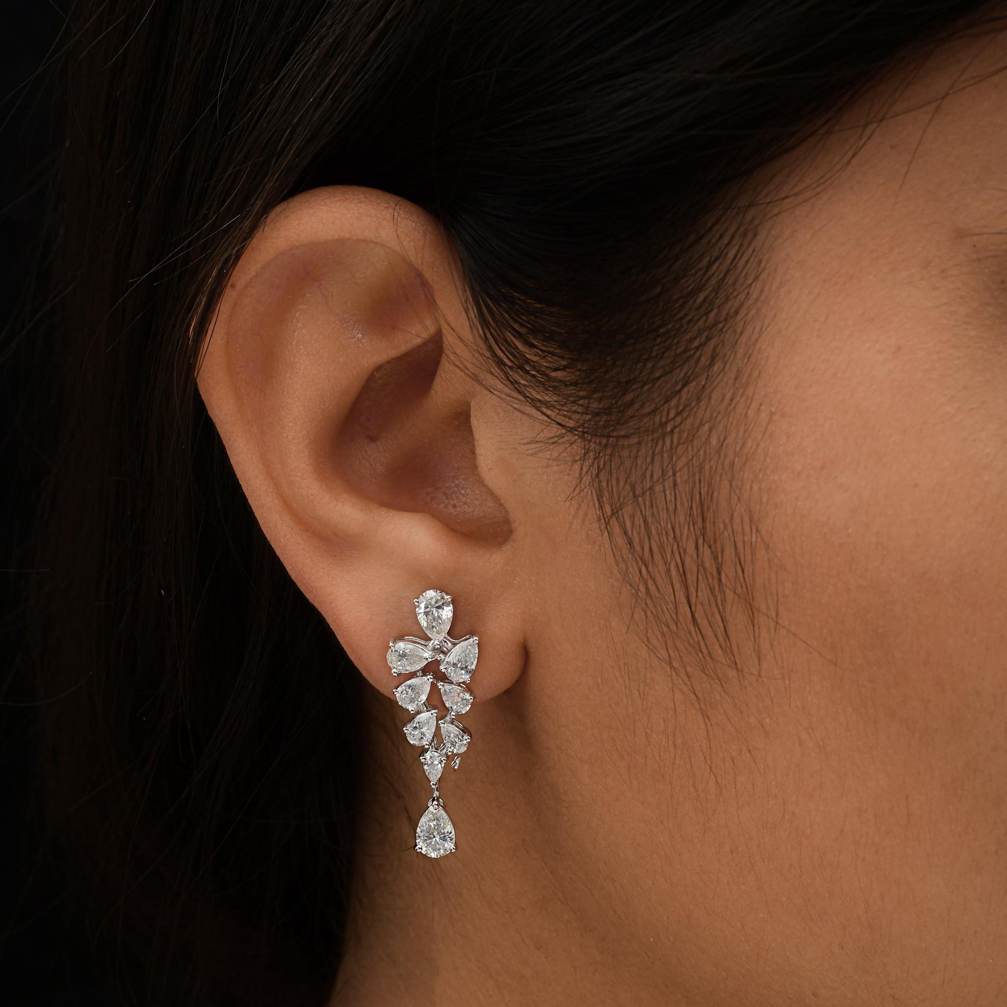 Pear Cut 4.14 Carat SI/H Pear Brilliant Cut Diamond Earrings 14 Karat White Gold Jewelry For Sale