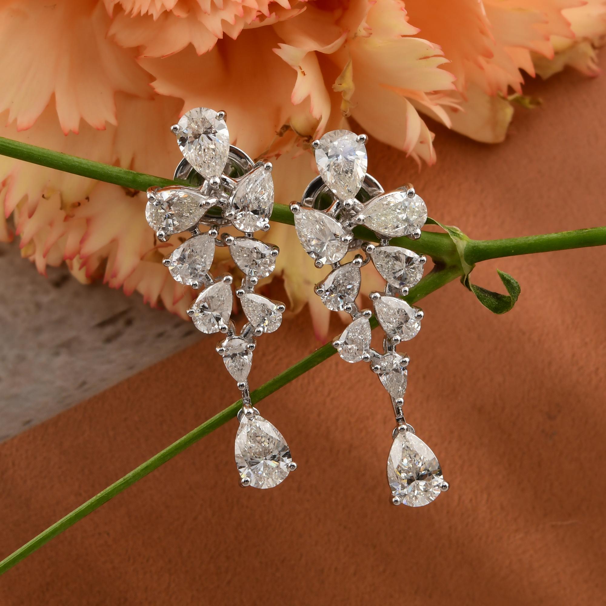 4.14 Carat SI/H Boucles d'oreilles diamant poire taille brillant Bijoux en or blanc 18 carats Pour femmes en vente