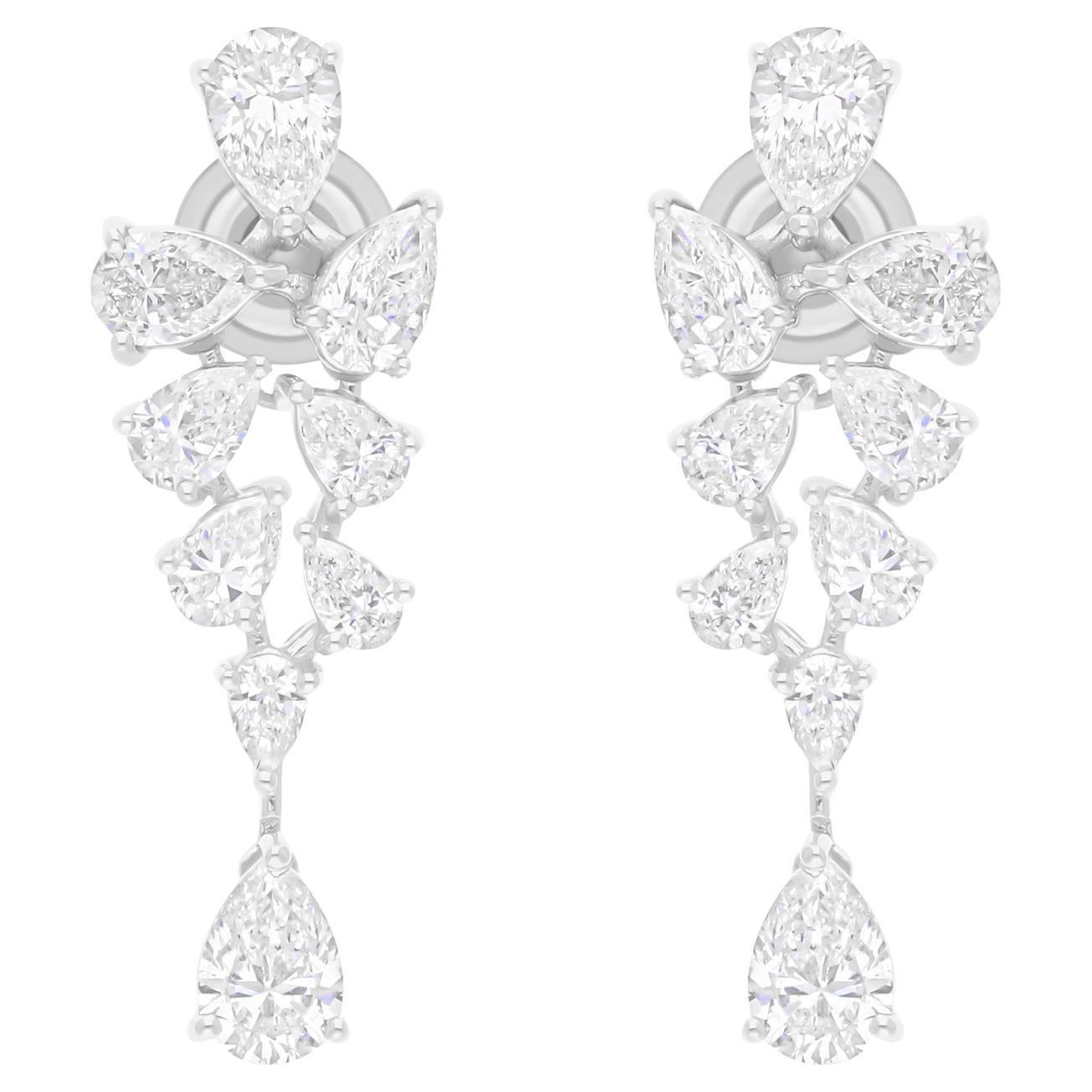 4.14 Carat SI/H Pear Brilliant Cut Diamond Earrings 18 Karat White Gold Jewelry