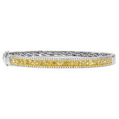 Roman Malakov 4.14 Carat Cushion Cut Fancy Yellow Color Diamond Bangle Bracelet