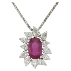 4.14 Carat Unheated Ruby Diamond Gold Pendant, GIA Certified