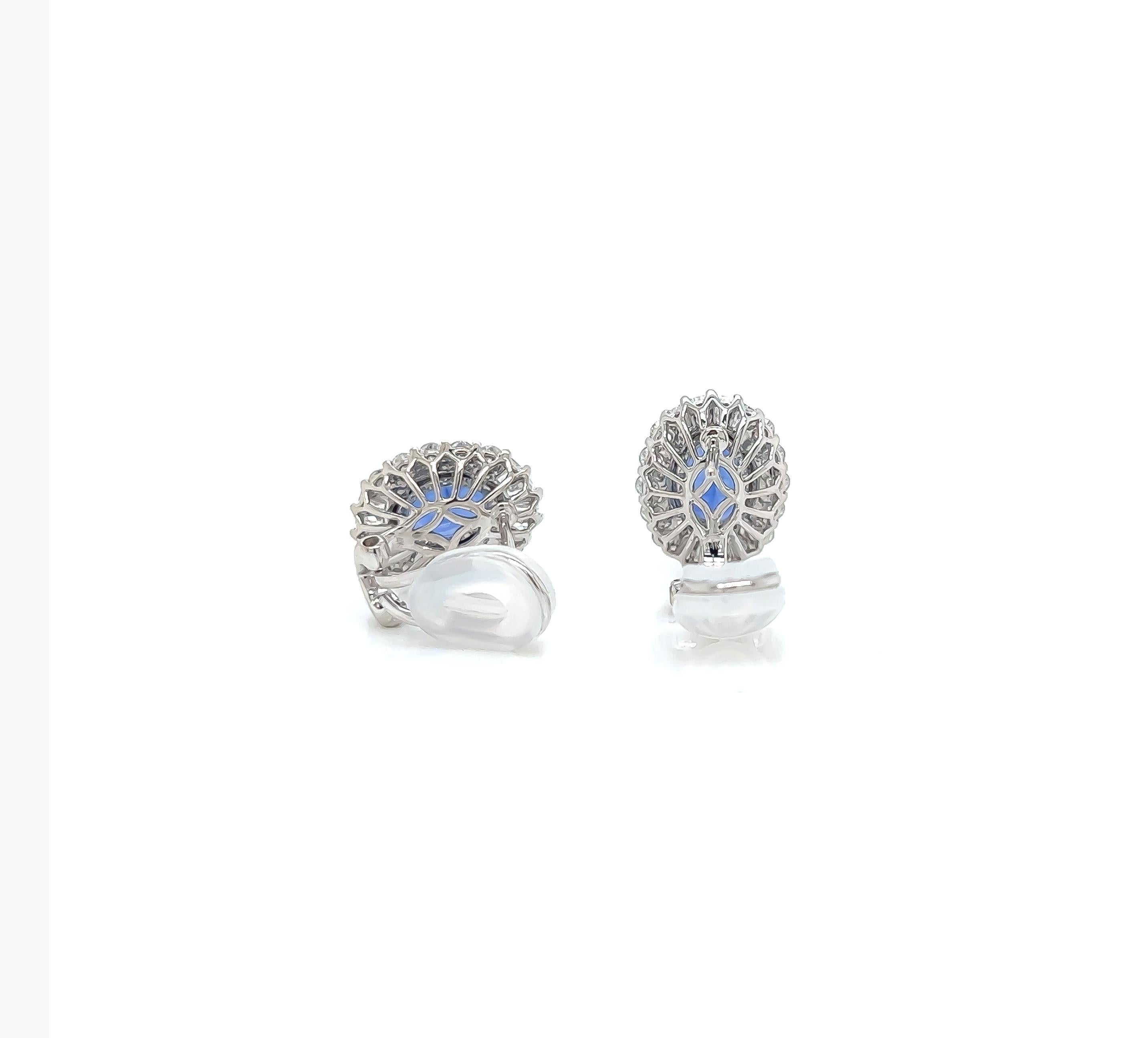 Oval Cut 4.14 Total Carat Sapphire and Diamond Earrings in 14K White Gold For Sale