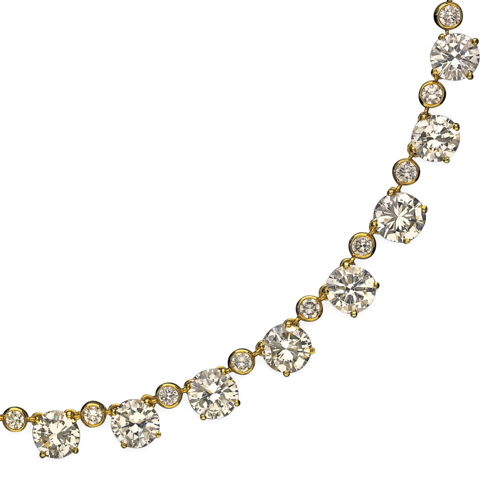Brilliant Cut 41.49 Carat D-H Color Diamond Riviere Necklace in 18 Karat Gold, circa 1962