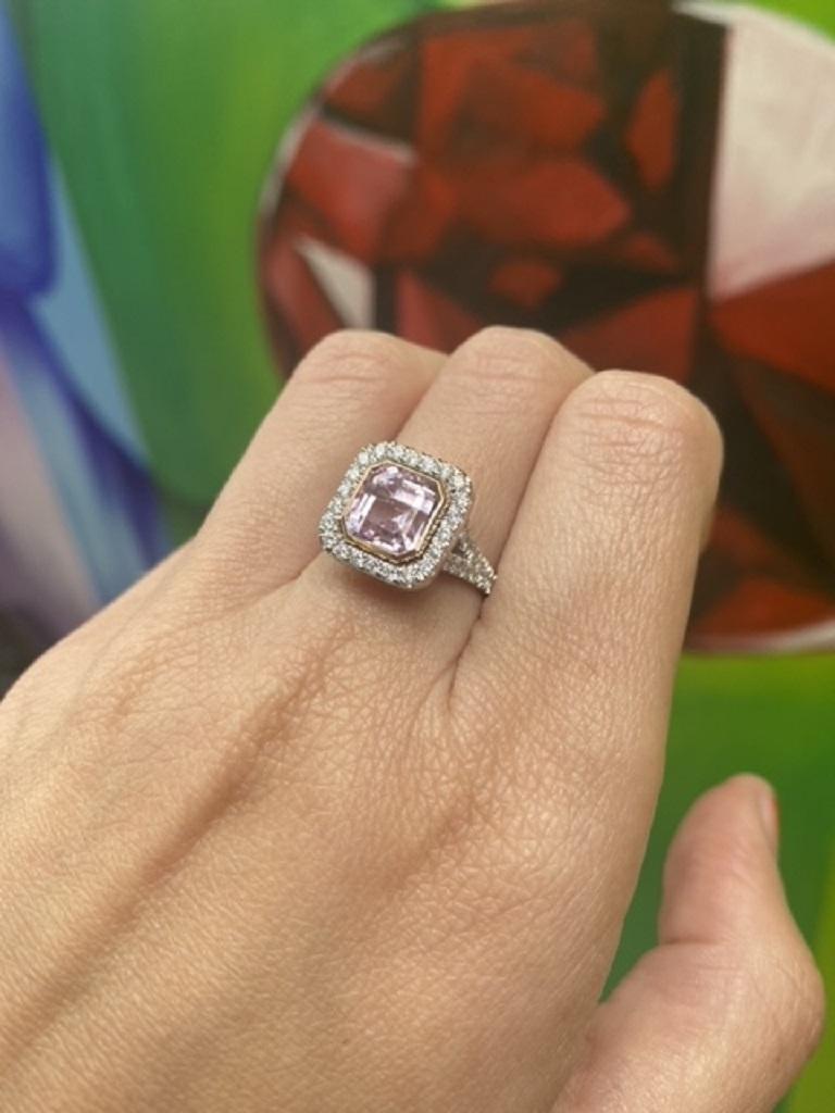 4.14ct Natural Asscher Cut Purple-Pink Sapphire Ring, 14kt White Gold Ring, GIA For Sale 1