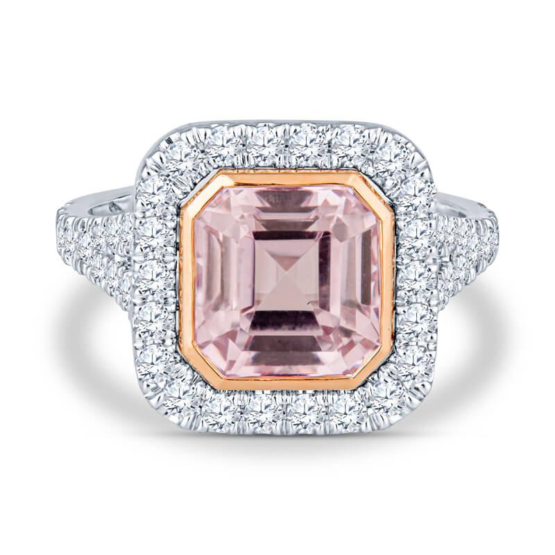 4.14ct Natural Asscher Cut Purple-Pink Sapphire Ring, 14kt White Gold Ring, GIA