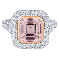 4.14ct Natural Asscher Cut Sapphire Ring w/ 0.90ctw Diamond Halo, GIA