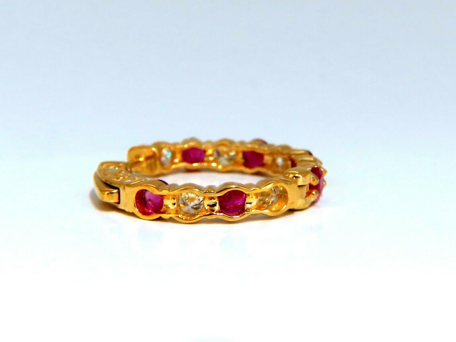 4.14ct Natural Ruby Diamonds Hoop Earrings 14kt Yellow Gold Inside Out In New Condition For Sale In New York, NY