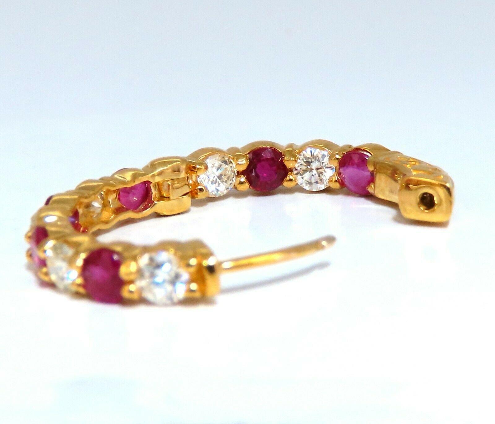 4.14ct Natural Ruby Diamonds Hoop Earrings 14kt Yellow Gold Inside Out For Sale 2