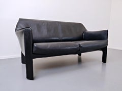 Black Leather 415 Cab Sofa by Mario Bellini, Italy, 1987