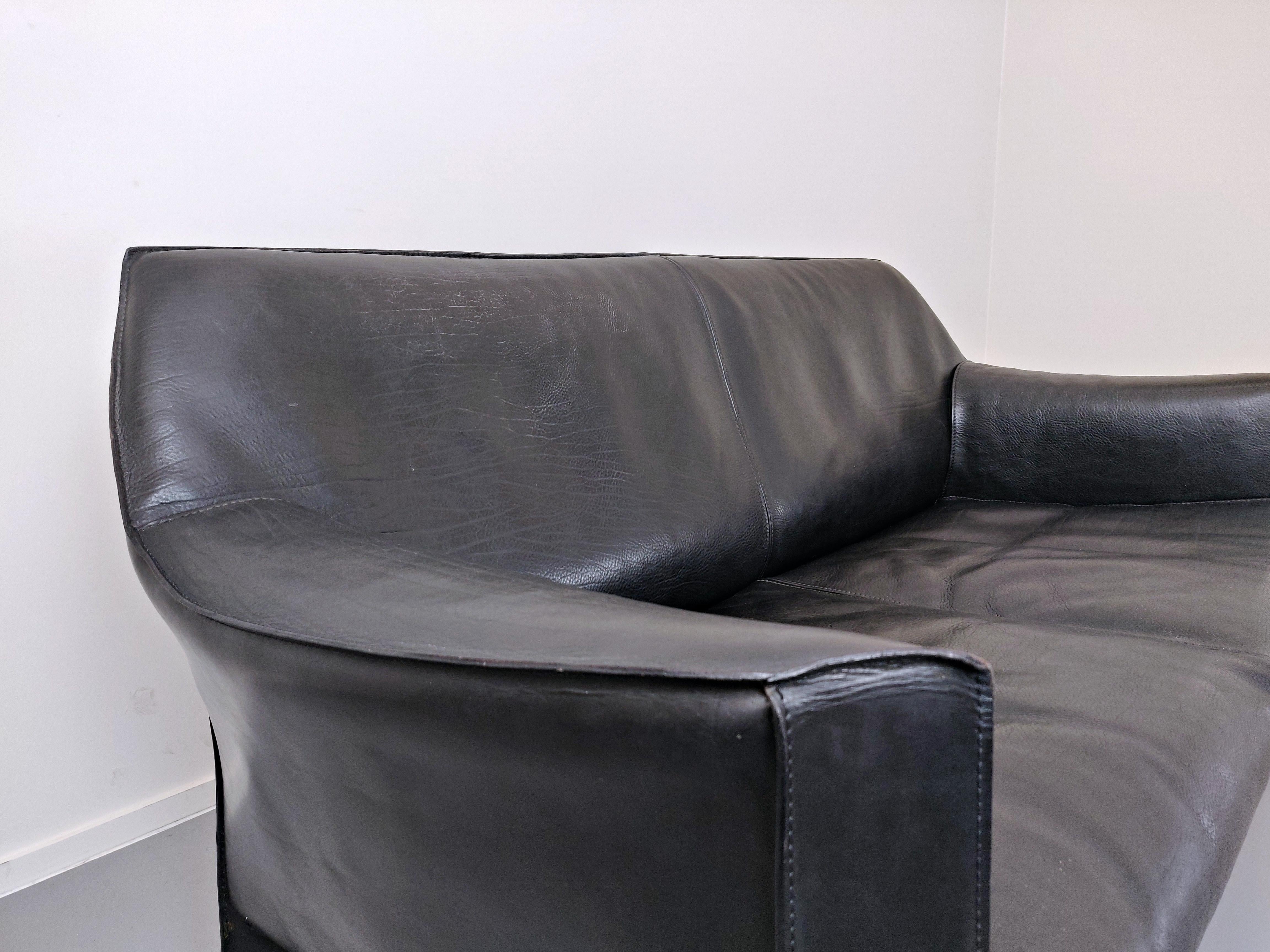 20th Century Black Leather 415 Cab Sofa by Mario Bellini, Italy, 1987