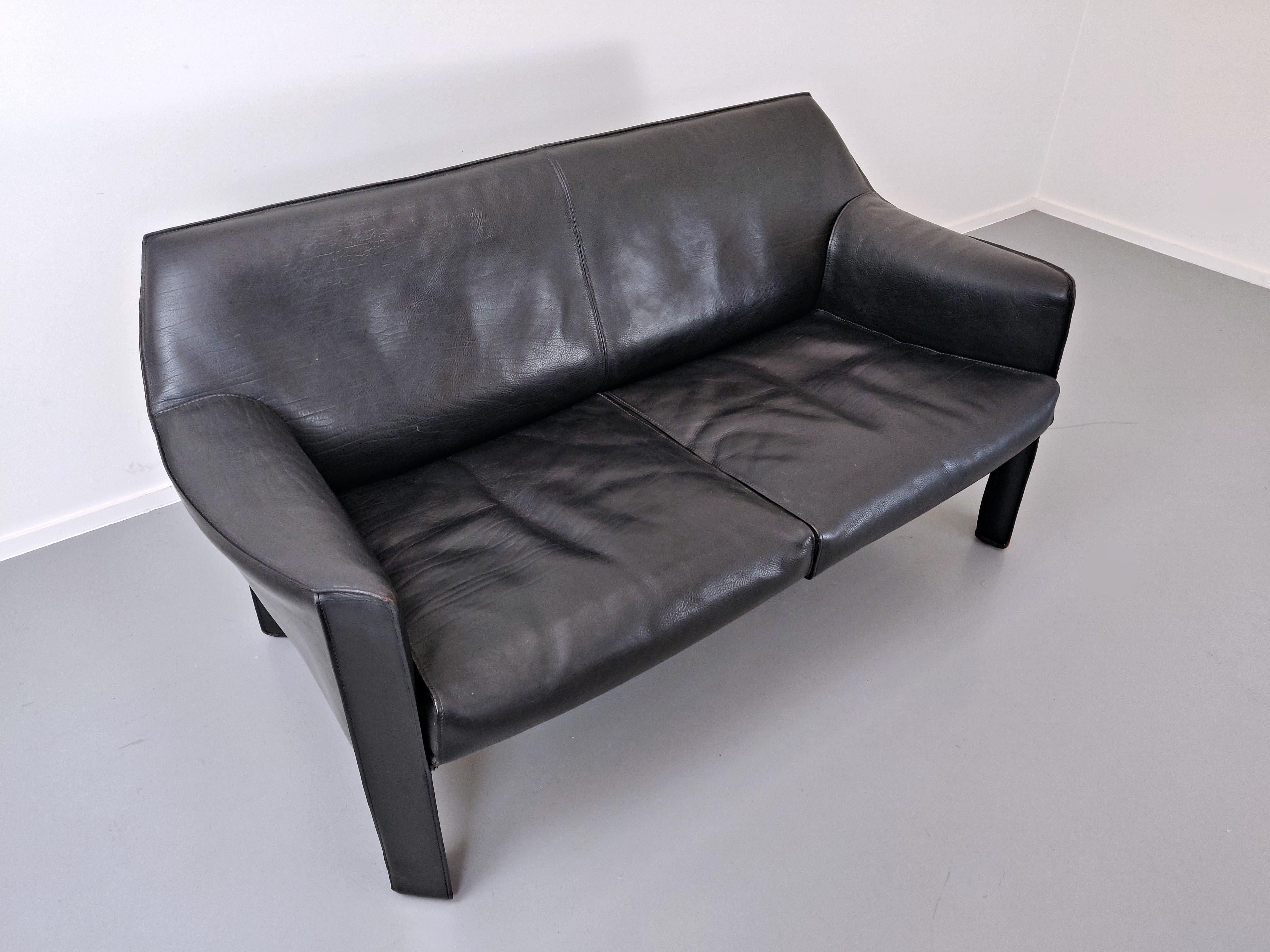 Black Leather 415 Cab Sofa by Mario Bellini, Italy, 1987 1