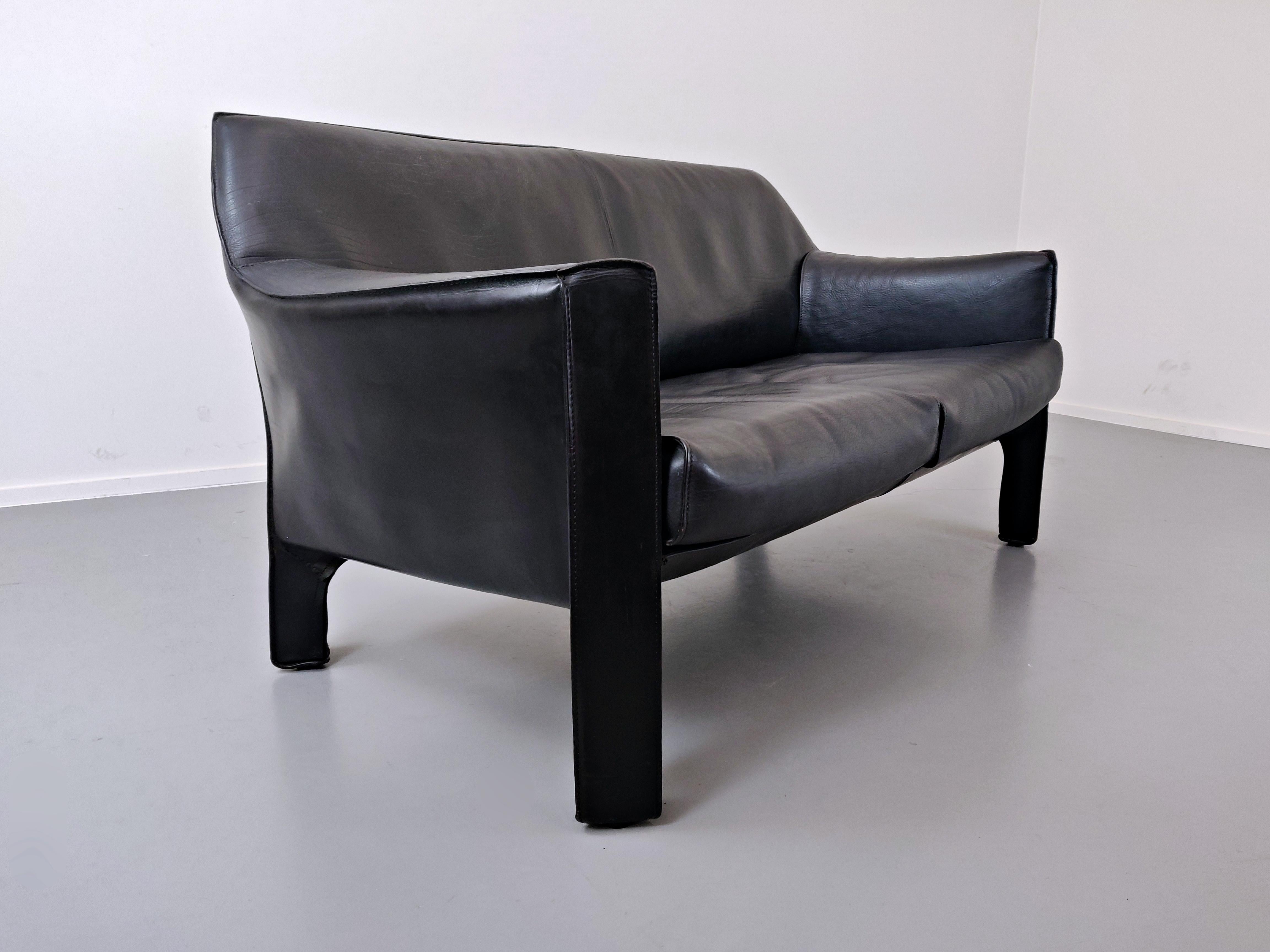Black Leather 415 Cab Sofa by Mario Bellini, Italy, 1987 2