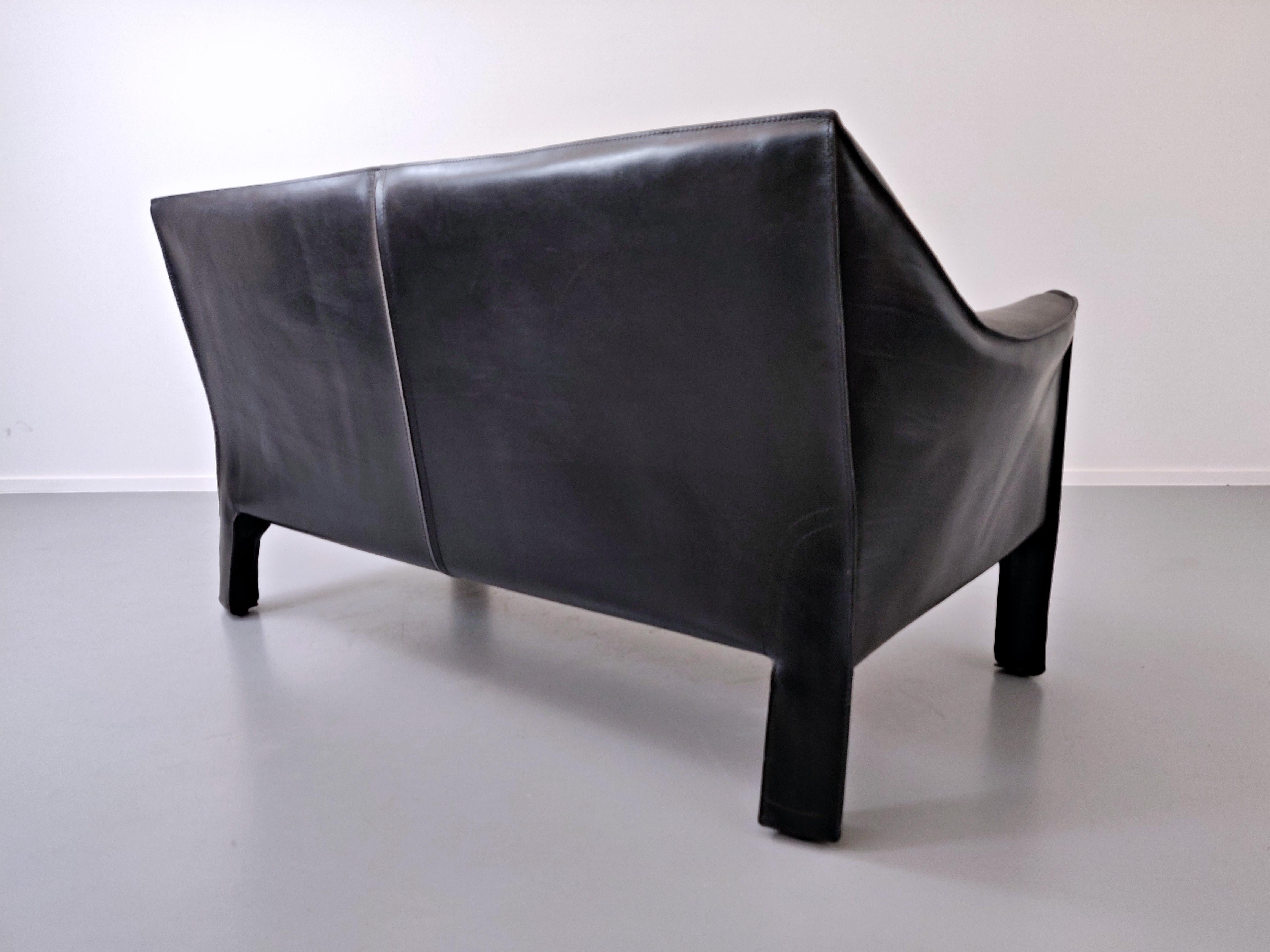 Black Leather 415 Cab Sofa by Mario Bellini, Italy, 1987 4