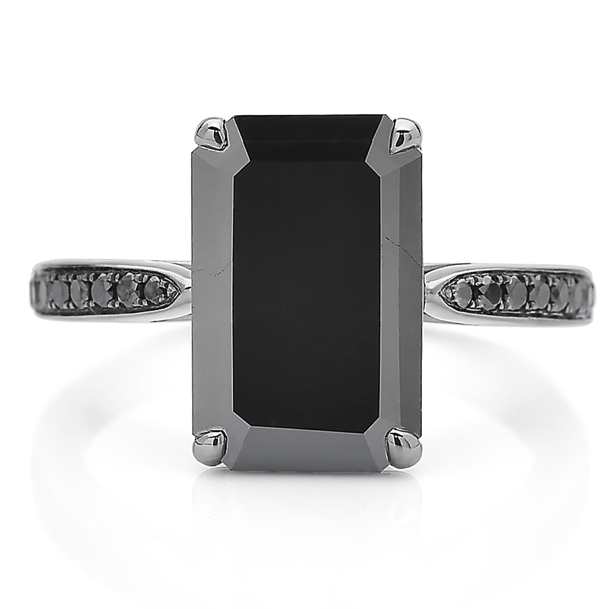 Contemporary 4.15 Carat Black Diamond Ring in 18 Karat White Gold with Black Rhodium Finish For Sale