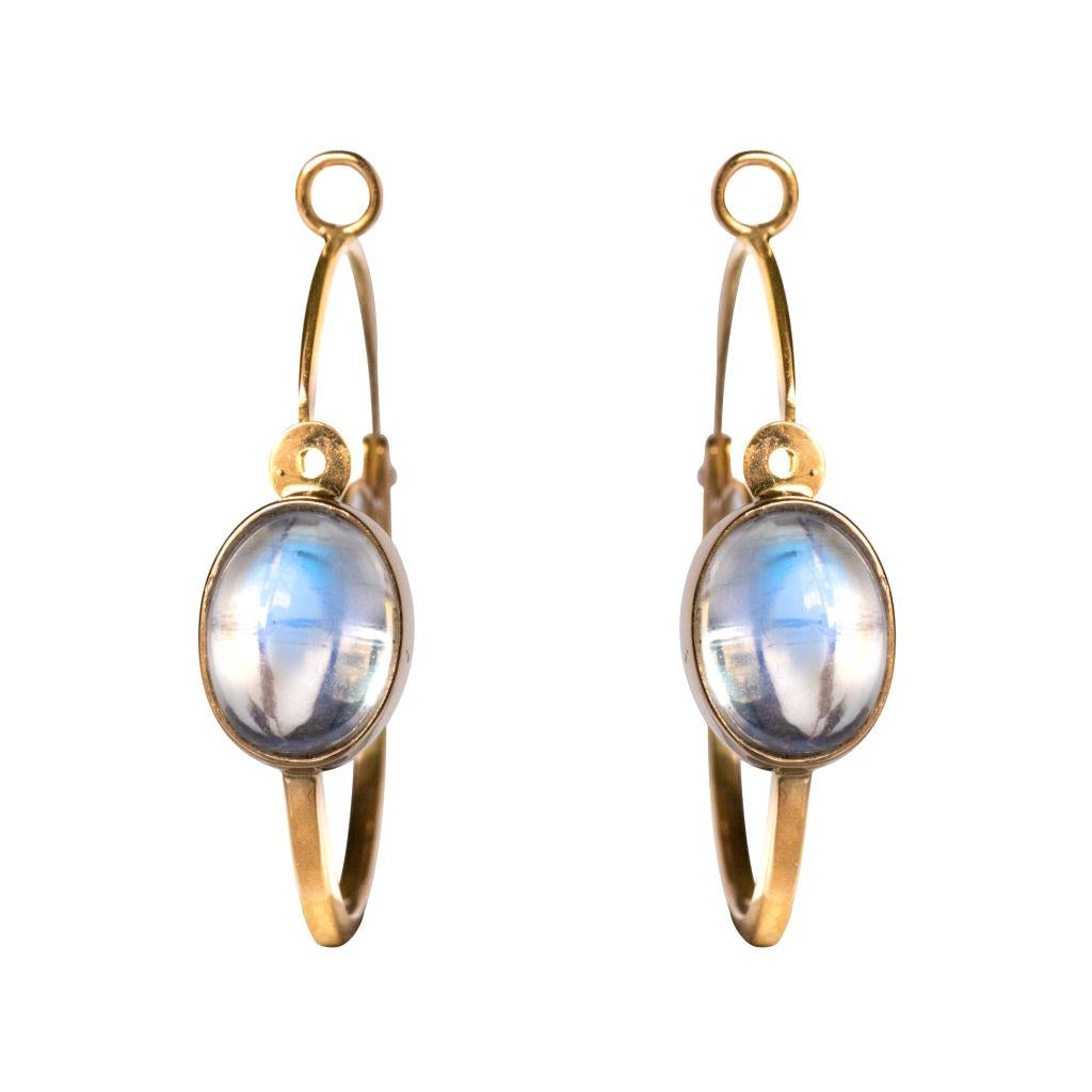 4.15 Carat Cabochon Moonstones Gold Hoop Earrings