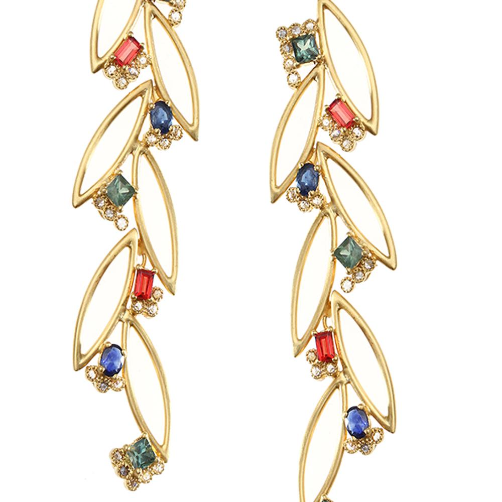 Modern 4.15 Carat Color Stone Dangle Earrings with Diamonds For Sale