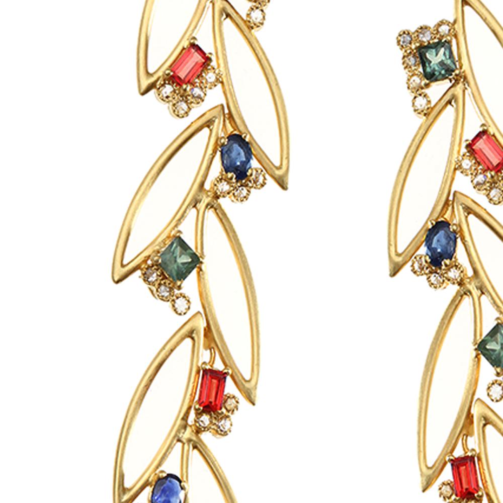Emerald Cut 4.15 Carat Color Stone Dangle Earrings with Diamonds For Sale