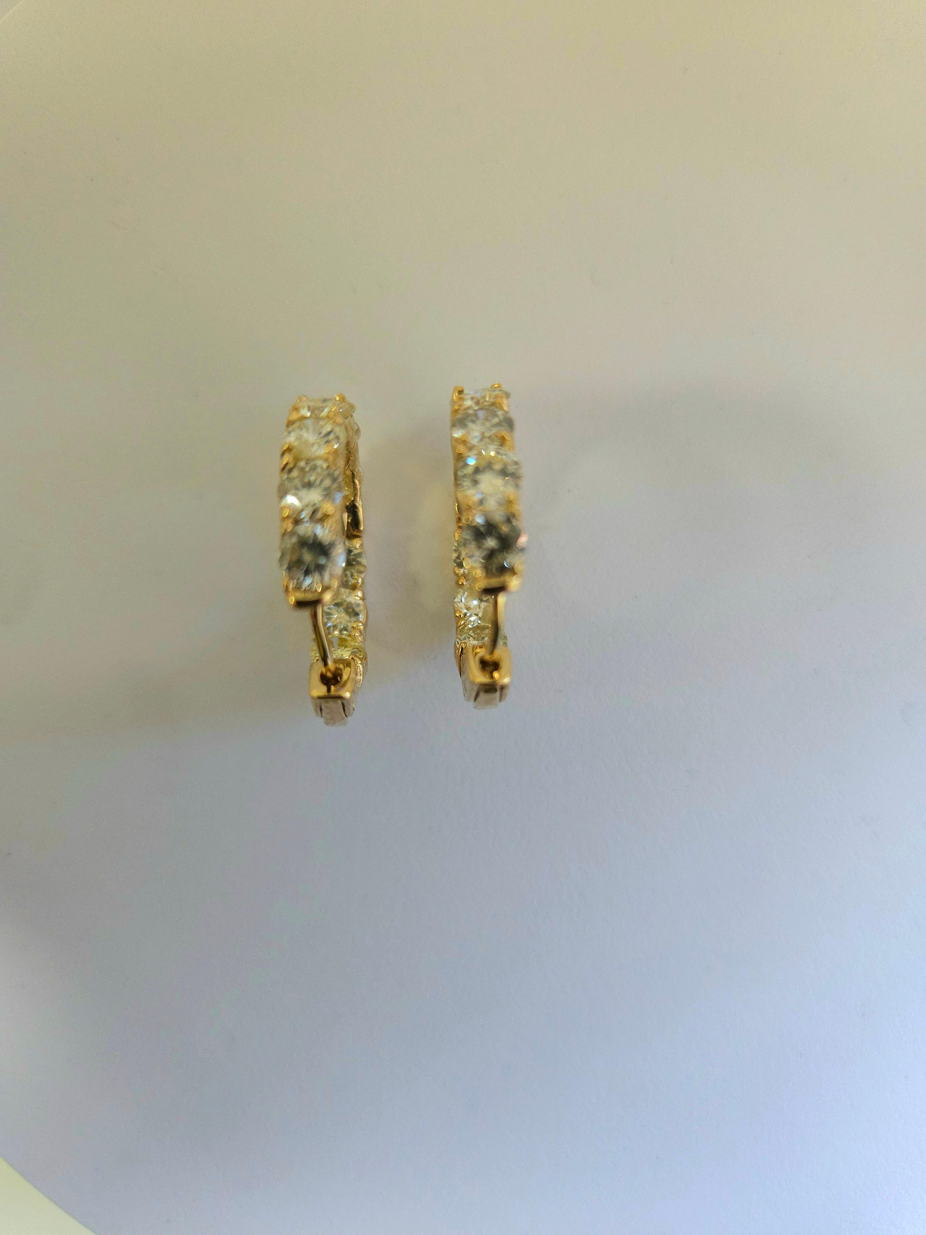 4.15 Carat Diamond Huggie Hoops Earrings 14 Karat Yellow Gold For Sale 2