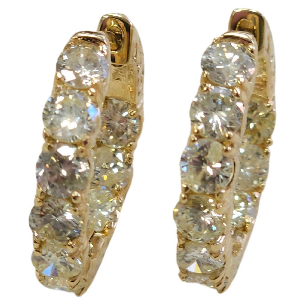 4.15 Carat Diamond Huggie Hoops Earrings 14 Karat Yellow Gold For Sale