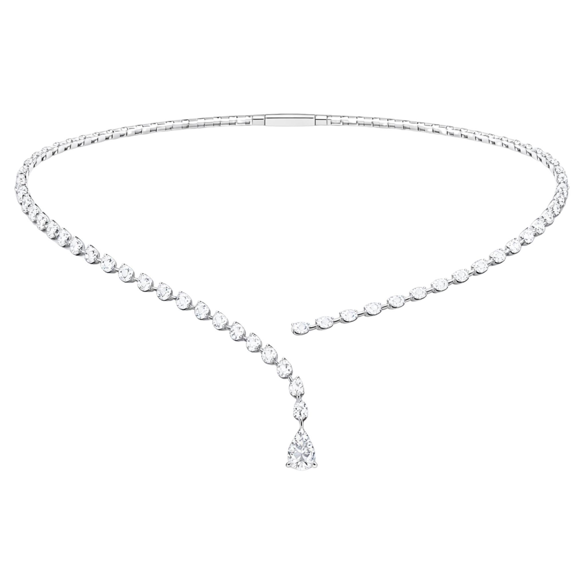 4.15 Ct Diamond Lariat Tennis Necklace — 18K White Gold Pear Drop SI/HI