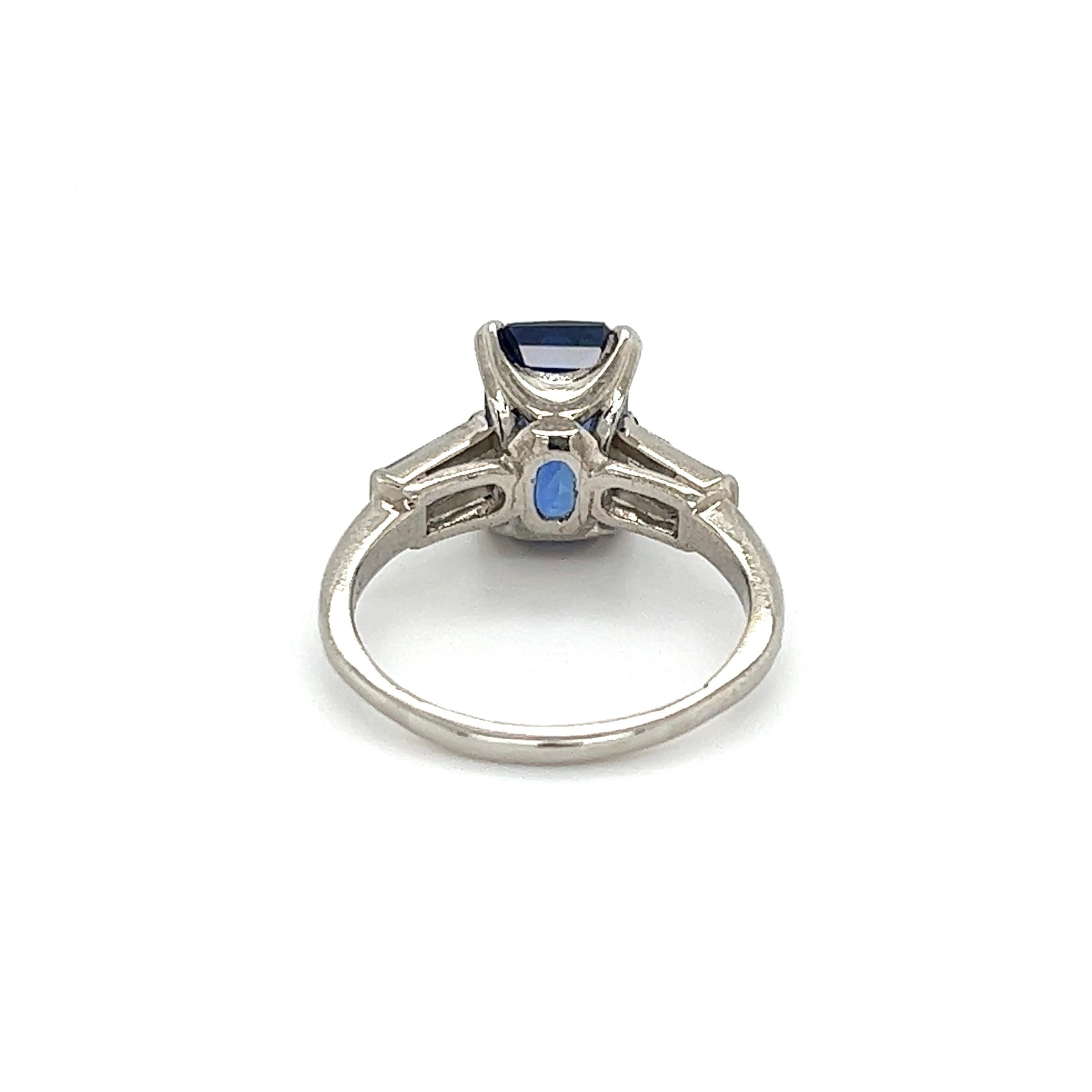 Women's 4.15 Carat Emerald Cut Sapphire GIA Diamond Platinum Ring Estate Fine Jewelry