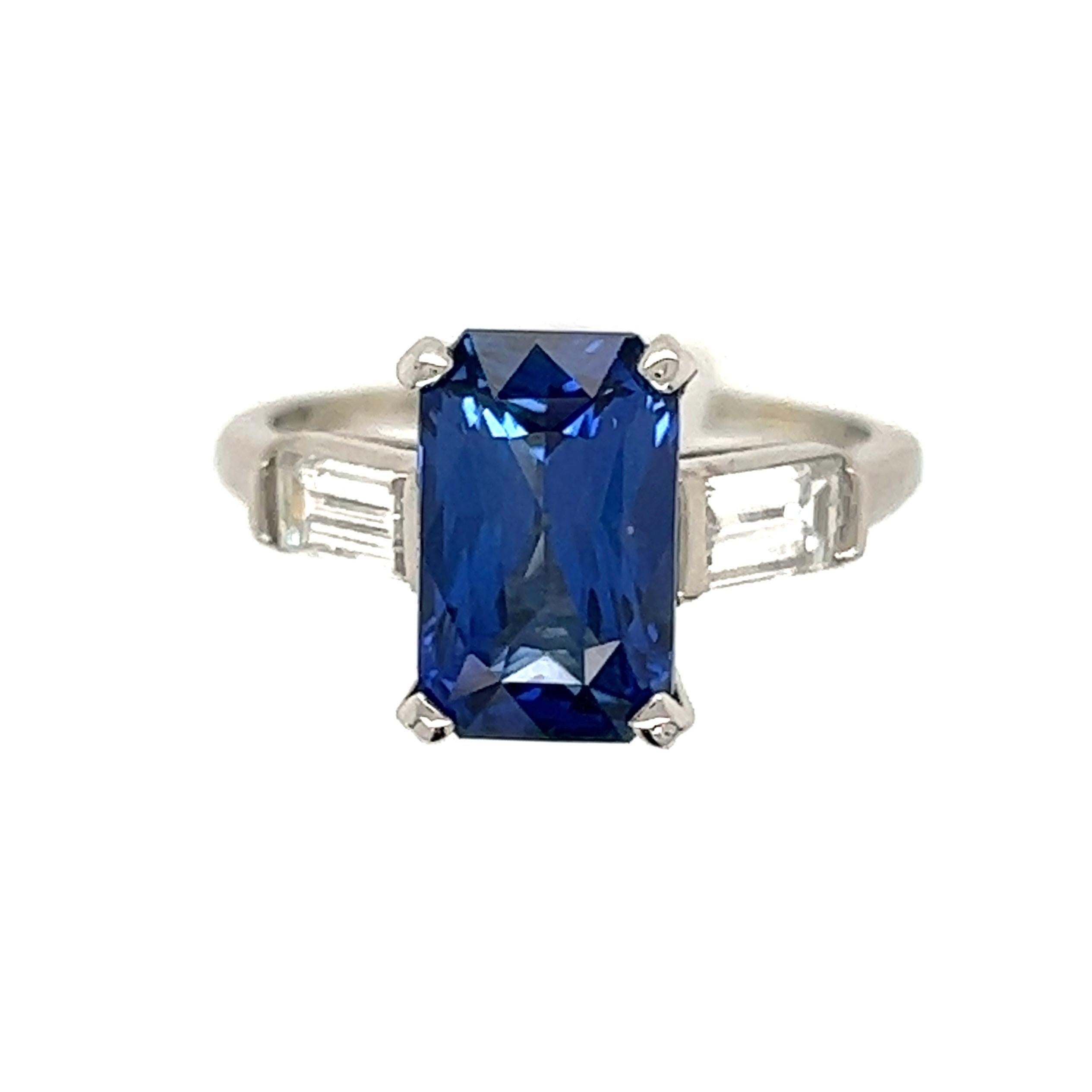 4.15 Carat Emerald Cut Sapphire GIA Diamond Platinum Ring Estate Fine Jewelry 2