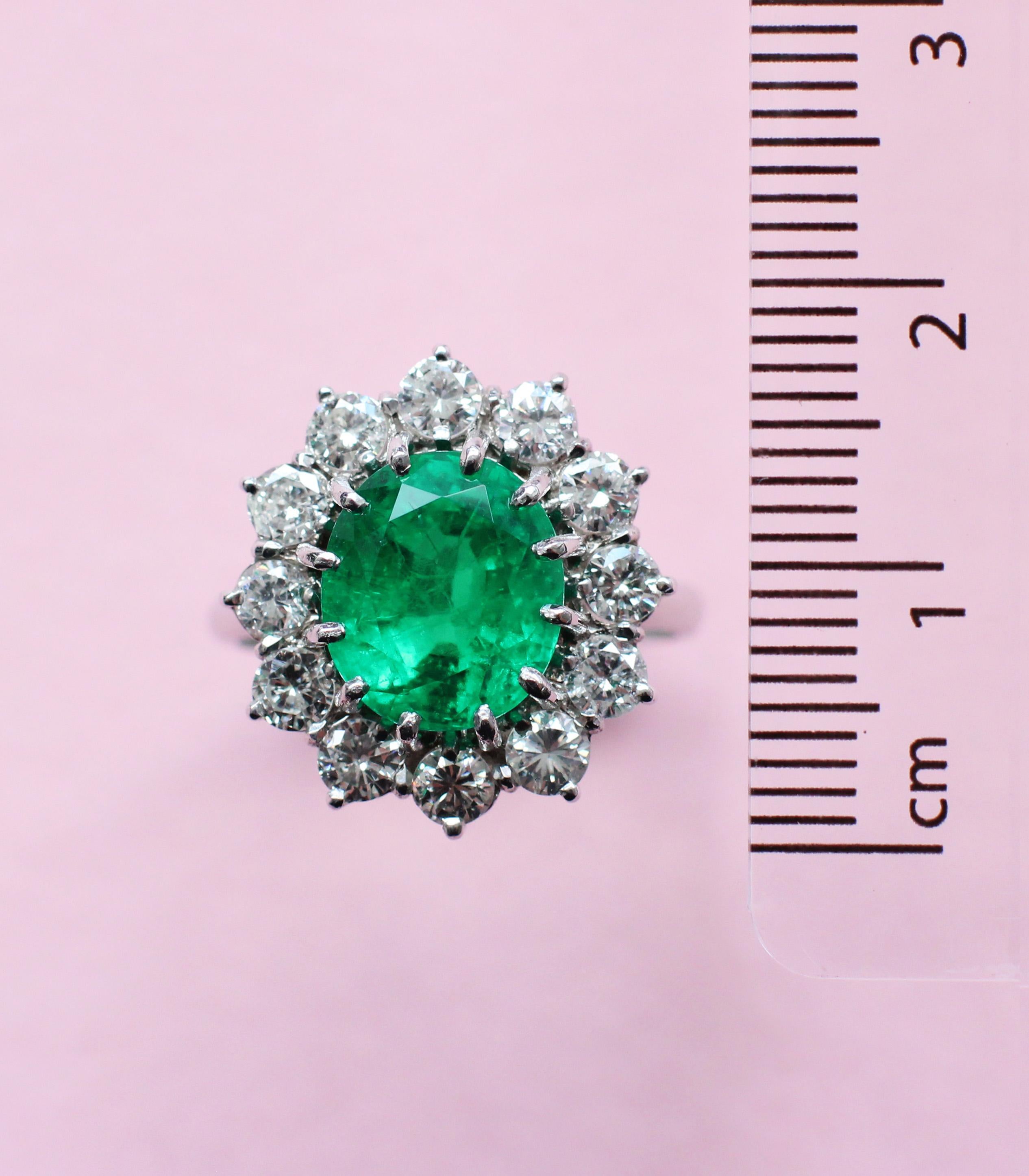 Women's or Men's 4.15 Carat Emerald Ring with White Diamond Halo