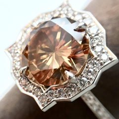 4.15 Carat Fancy Orangey Brown Round Diamond Modern Art Deco Style Ring