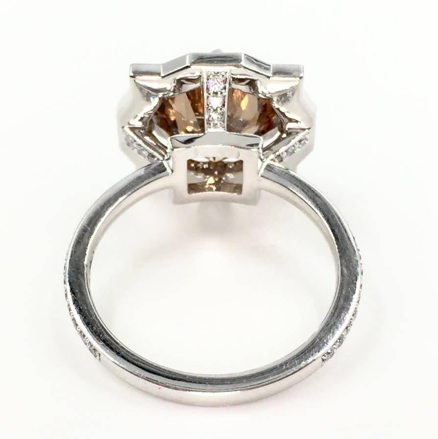 Women's  4.15 Carat Fancy Orangey Brown Round Diamond Modern Art Deco Style Ring