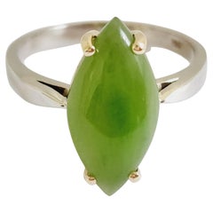 4.15 Carat Marquise Shape Jade 14 Karat White Gold Ring 4.15 Carat Marquise Shape Jade 14 Karat White Gold Ring