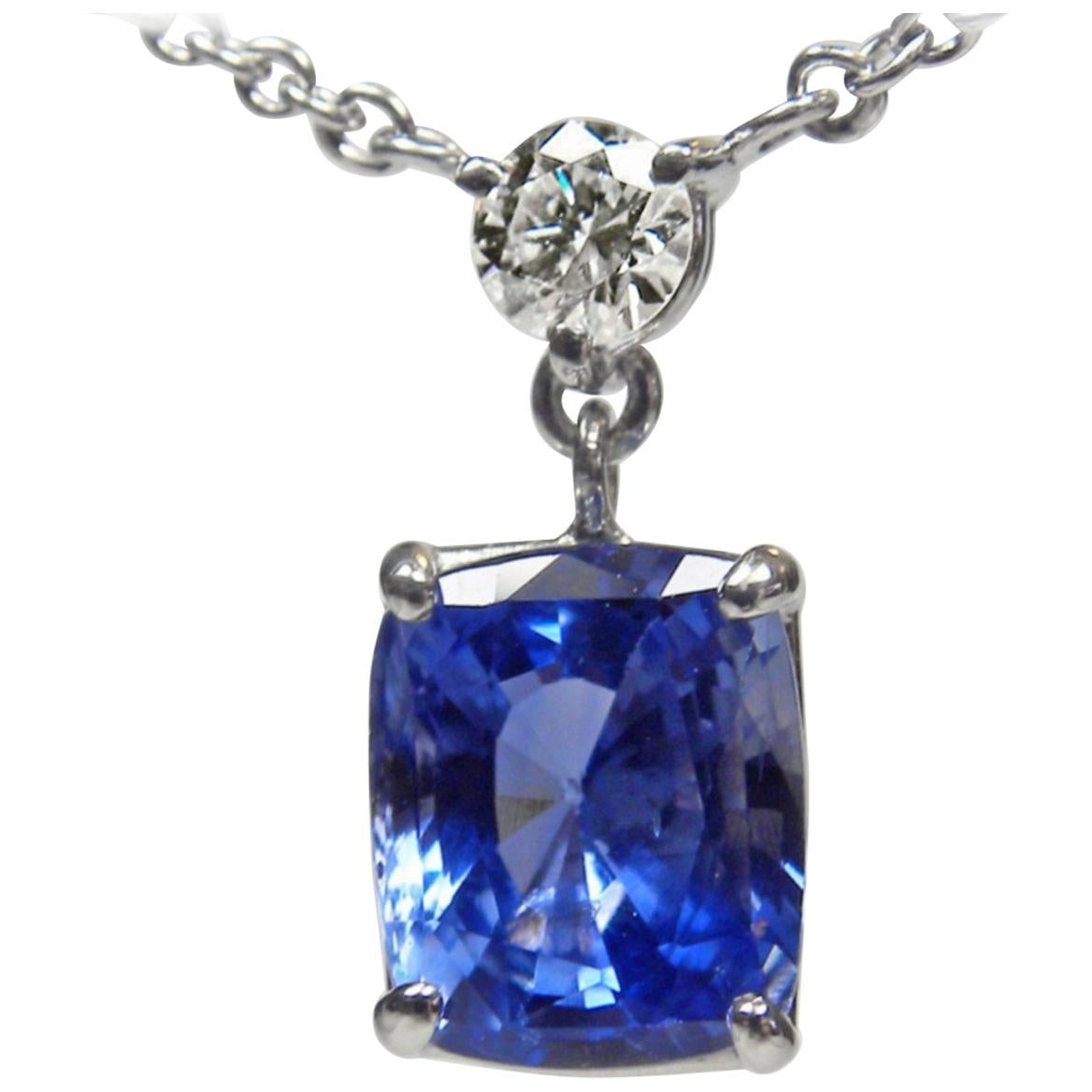 4.15 Carat Natural Blue Sapphire and Diamond Pendant Necklace Platinum 950