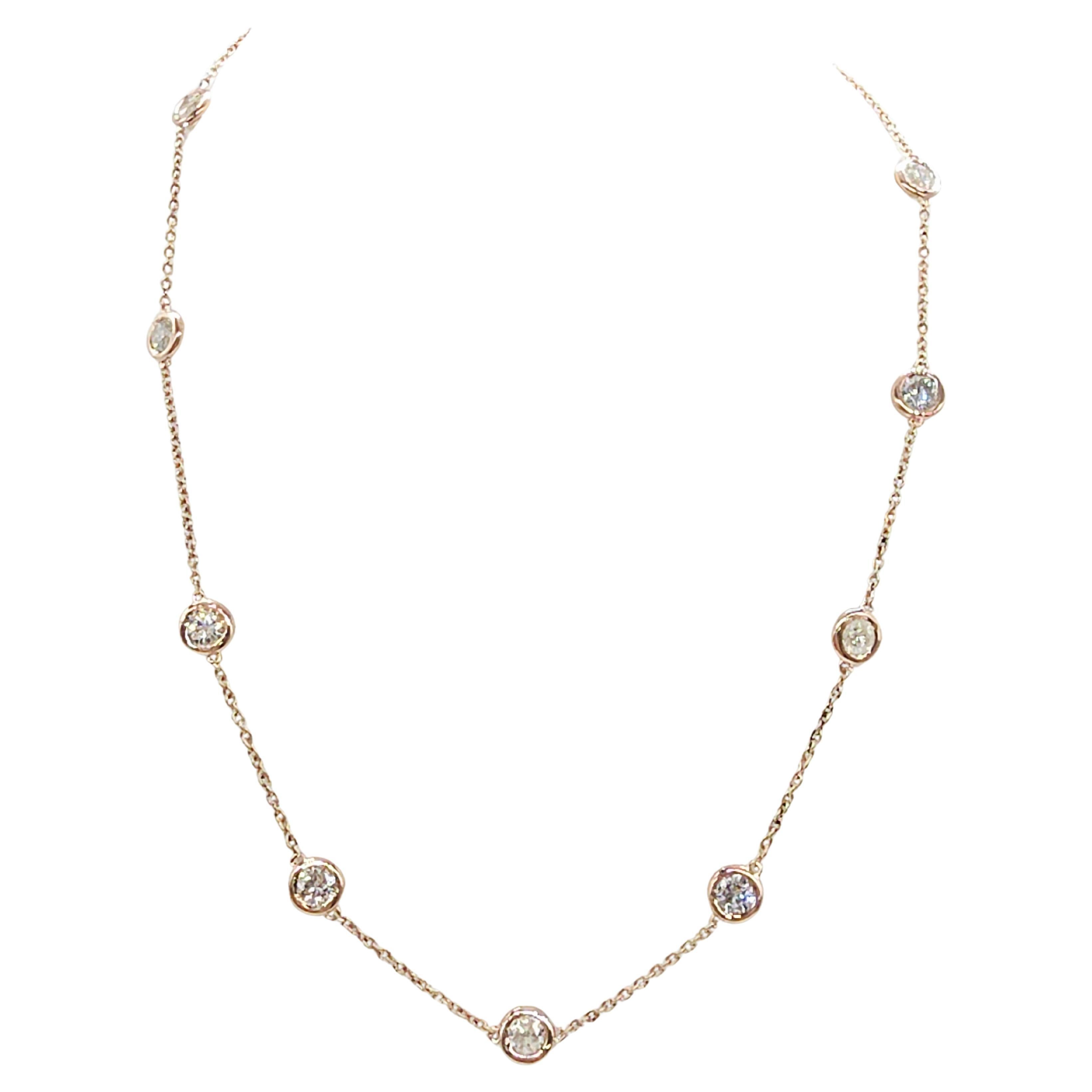 4.15 Carat Natural Diamond By The Yard 10 Station Necklace 14K Rose Gold 16"