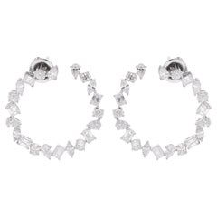 4.15 Carat Natural Diamond Hoop Earrings in 18K Solid White Gold