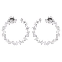 4.15 Carat Natural Diamond Hoop Earrings in 18K Solid White Gold