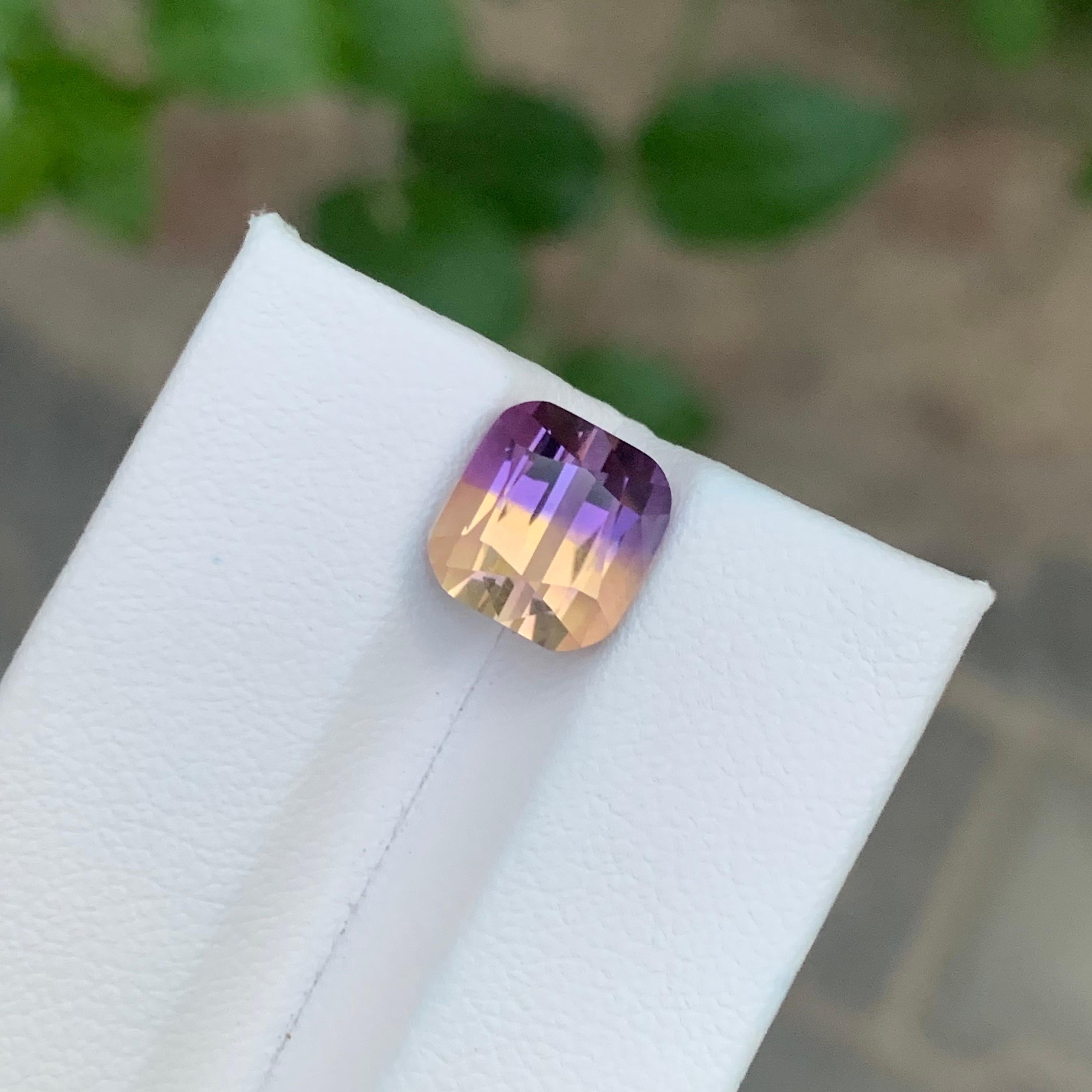 Faceted Ametrine

Weight: 4.15 Carats
Dimension: 9 x 8.1 x 7.6 Mm
Shape: Cushion 
Color: Purple & Yellow
Treatment: Non
Certificate: On Client Demand
.
Ametrine is a unique and striking gemstone that combines both amethyst and citrine in a single