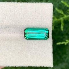 4.15 Carat Natural Loose Bluish Green Tourmaline Emerald Cut Afghan Gemstone