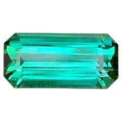 4.15 Carat Natural Loose Bluish Green Tourmaline Emerald Cut Afghan Gemstone