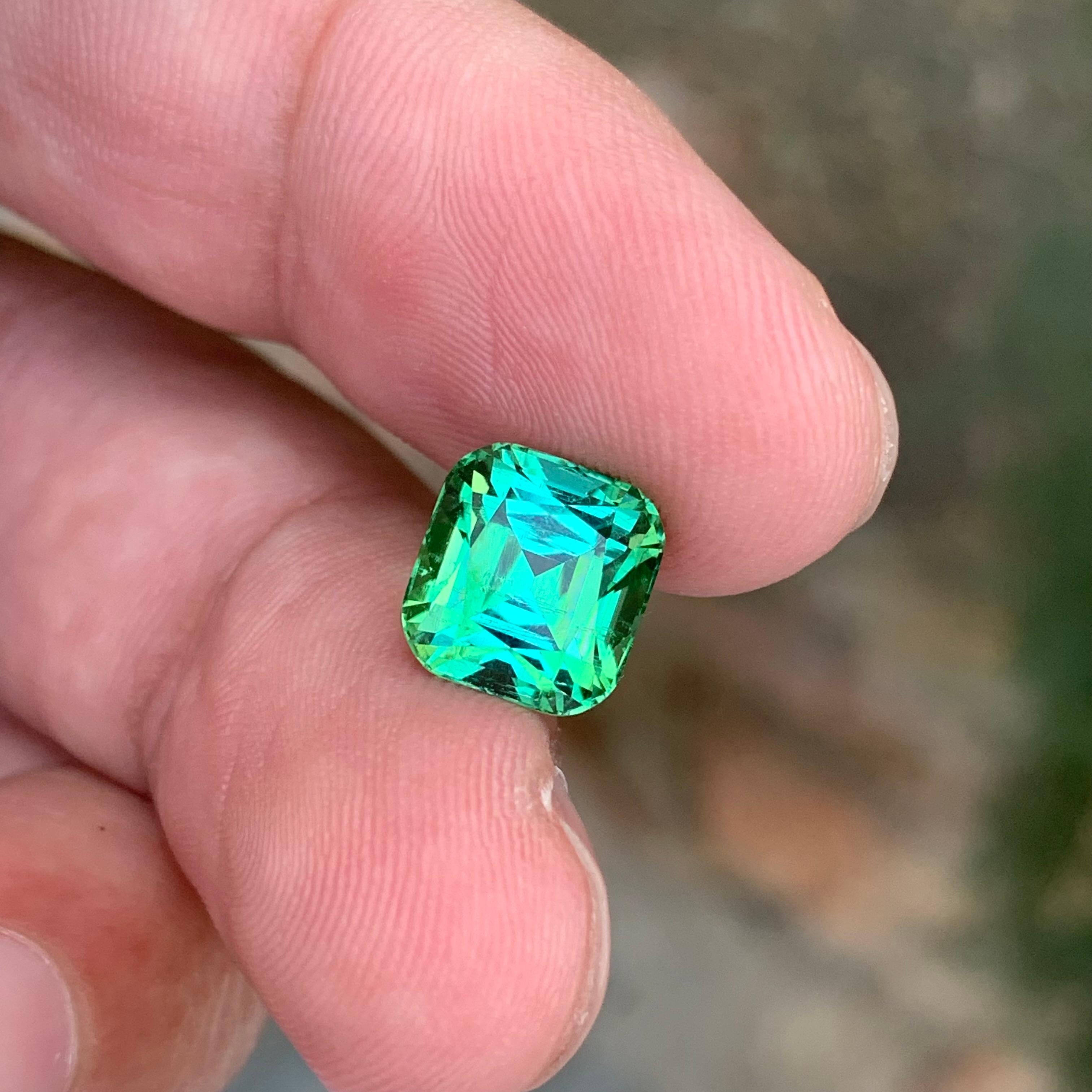 4.15 Carat Natural Loose Green Tourmaline Cushion Shape Gemstone (Tourmaline verte en forme de coussin) en vente 4