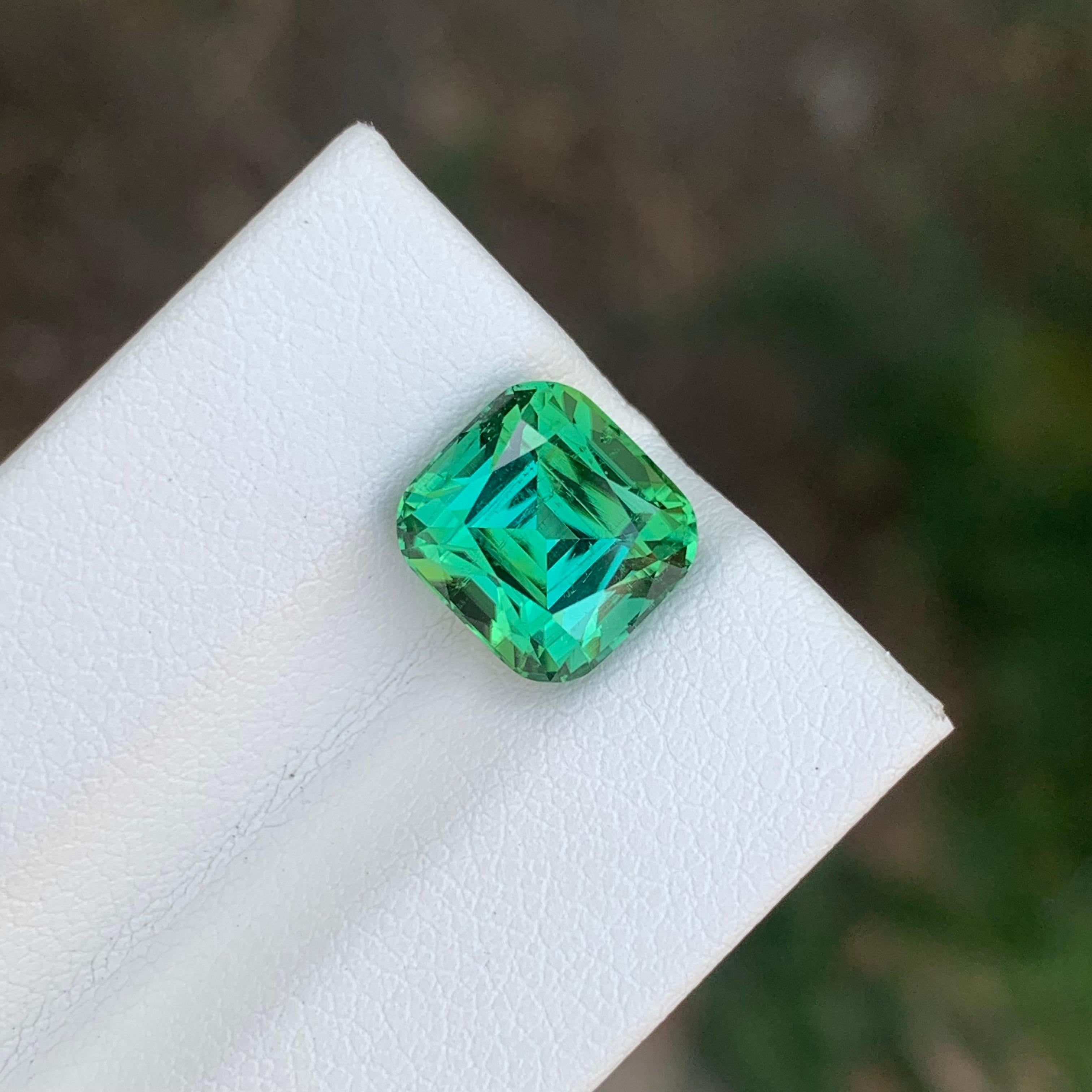 Taille coussin 4.15 Carat Natural Loose Green Tourmaline Cushion Shape Gemstone (Tourmaline verte en forme de coussin) en vente