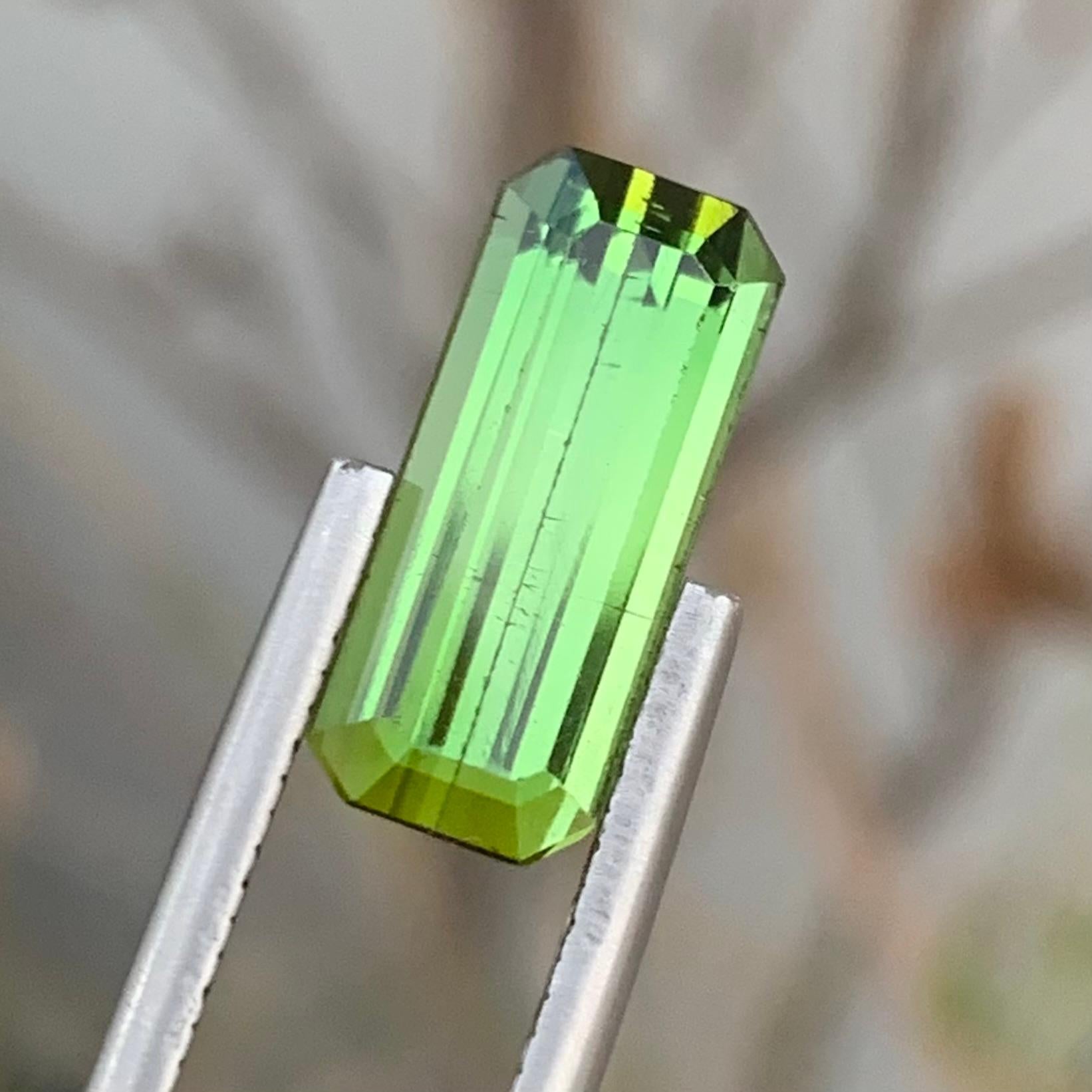 4.15 Carat Natural Loose Green Tourmaline Long Emerald Shape Gem For Necklace  For Sale 2