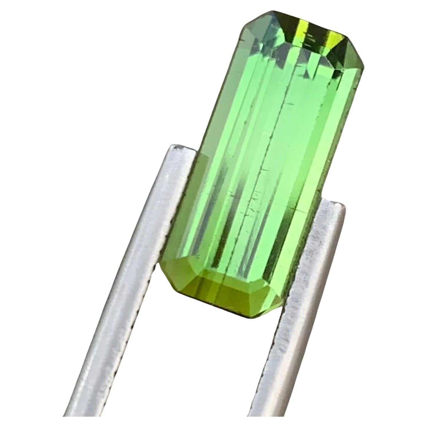 4.15 Carat Natural Loose Green Tourmaline Long Emerald Shape Gem For Necklace  For Sale
