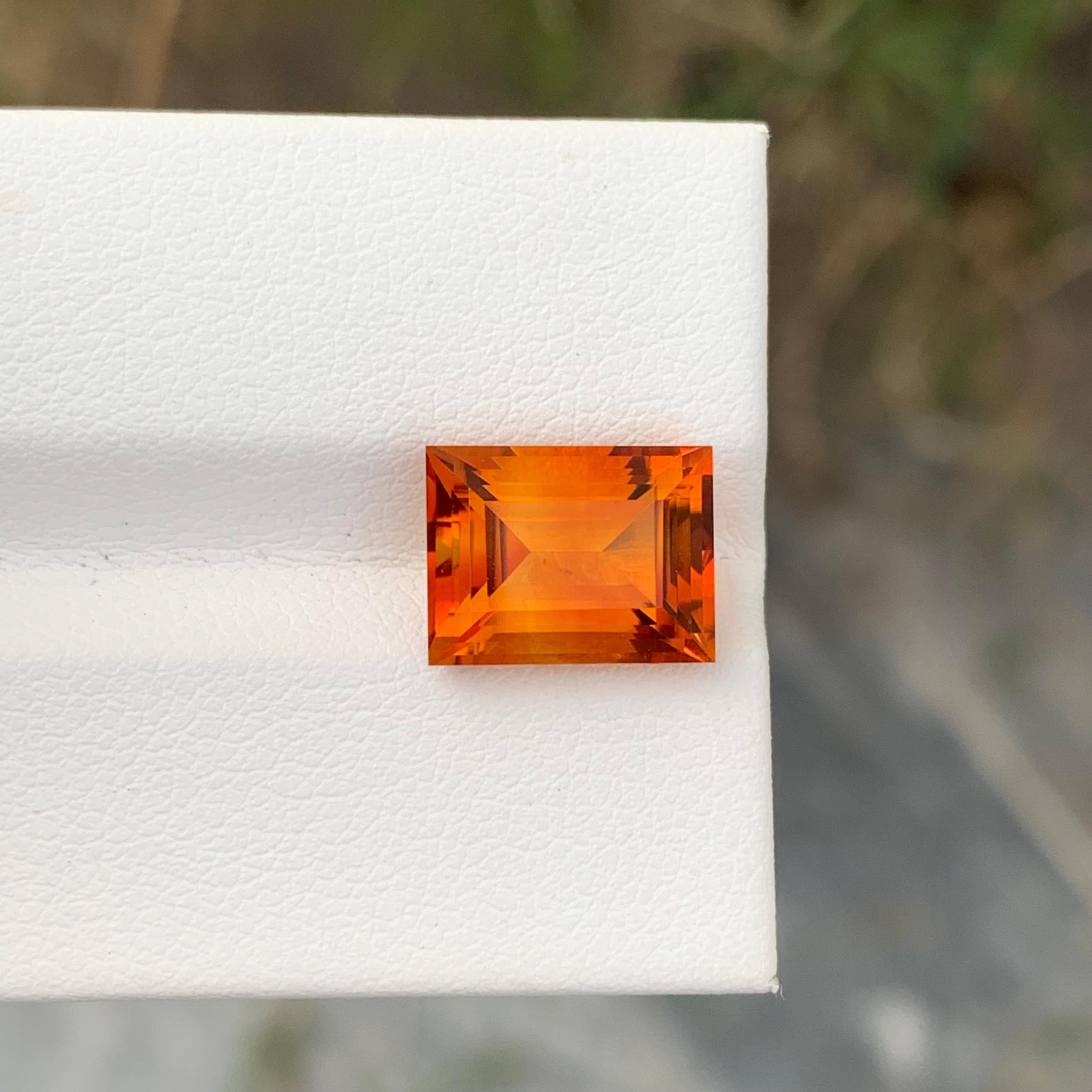 Loose Madeira Citrine
Weight: 4.15 Carats
Dimension: 10.9 x 8.3 x 6.3 Mm
Colour: Orange
Shape: Baguette 
Certificate: On Demand

Madeira citrine, a gemstone named after the rich and warm tones resembling the fortified wine from the Madeira region of