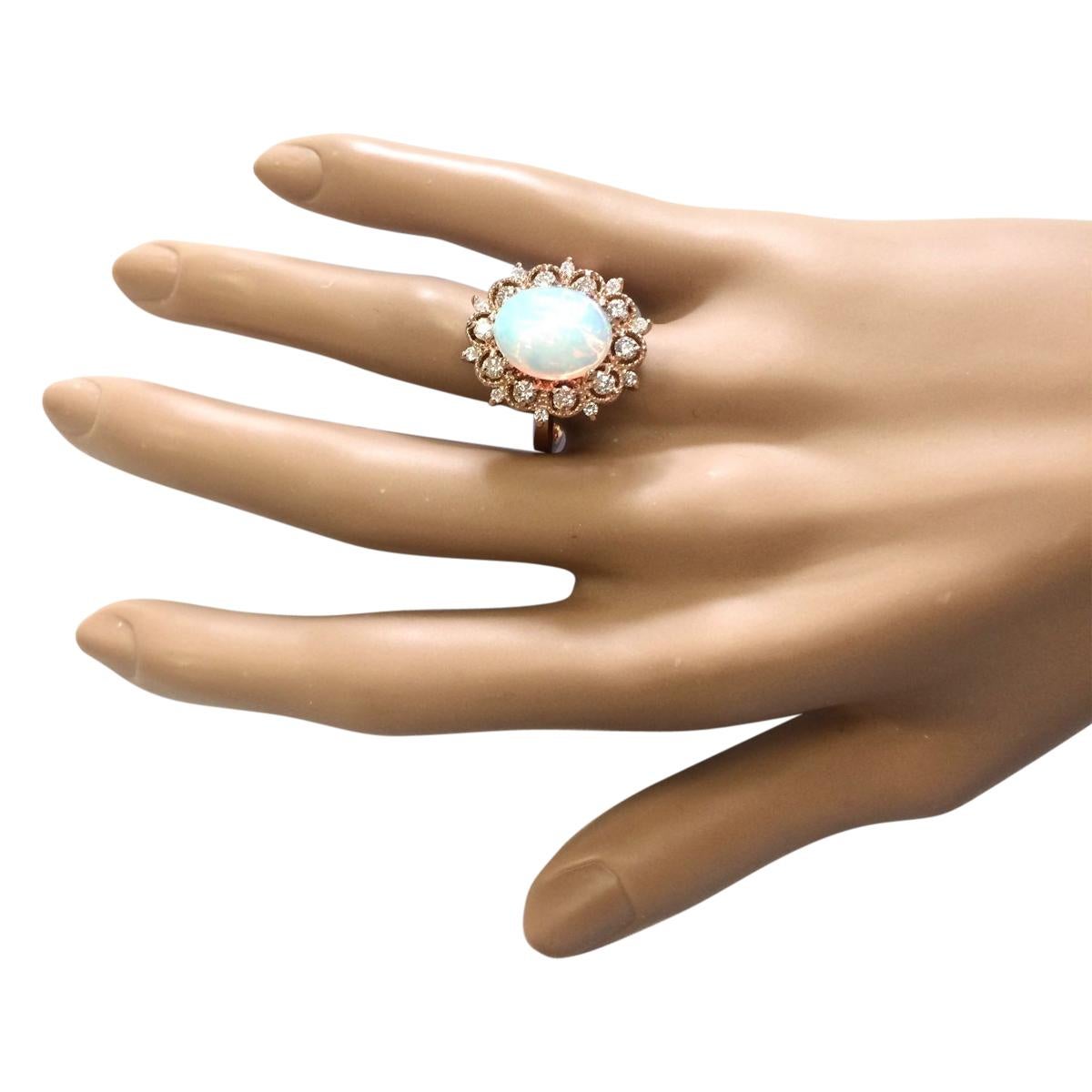 Natural Opal 14 Karat Rose Gold Diamond Ring In New Condition For Sale In Los Angeles, CA