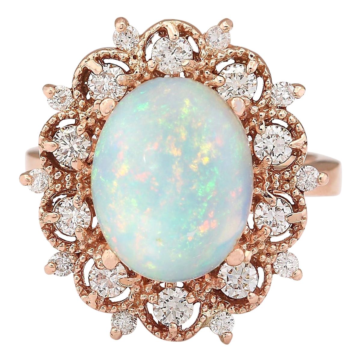Natural Opal 14 Karat Rose Gold Diamond Ring For Sale