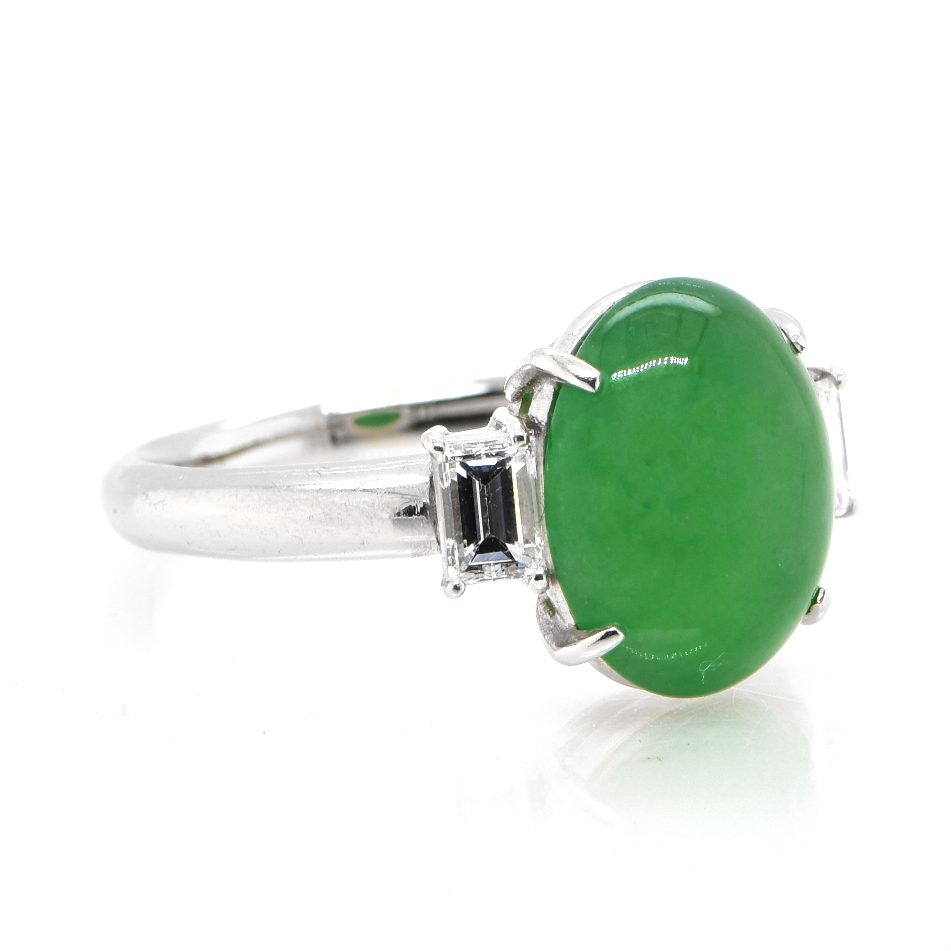Modern 4.15 Carat Natural 'Type-A' Jadeite and Diamond Ring Set in Platinum For Sale