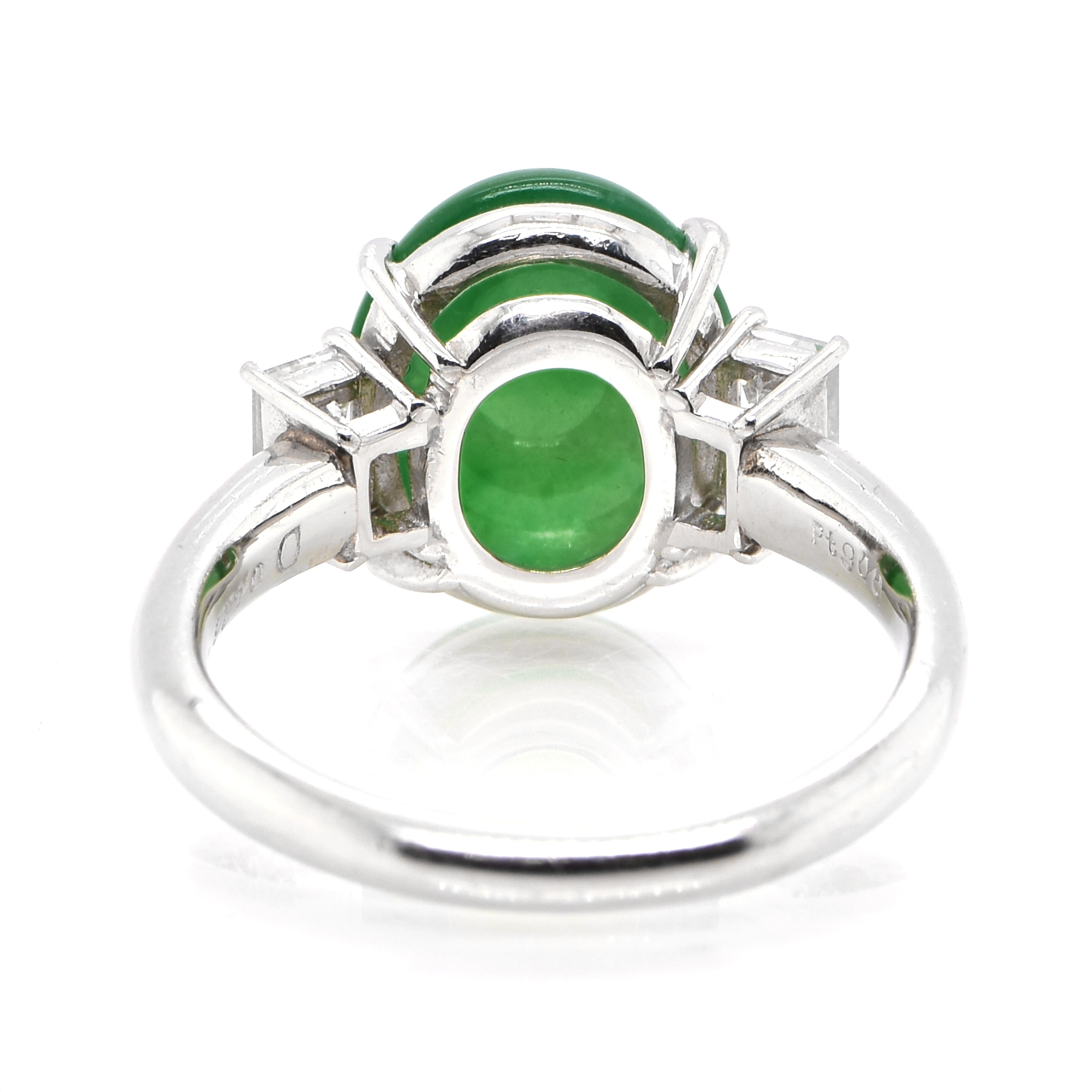 Women's 4.15 Carat Natural 'Type-A' Jadeite and Diamond Ring Set in Platinum For Sale